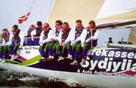 The danish racing yacht "Sydjylland". The professional crew need not be scared of wind or weather, because they trust in SECUMAR.