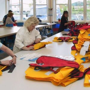 The lifejackets are folded and packed.